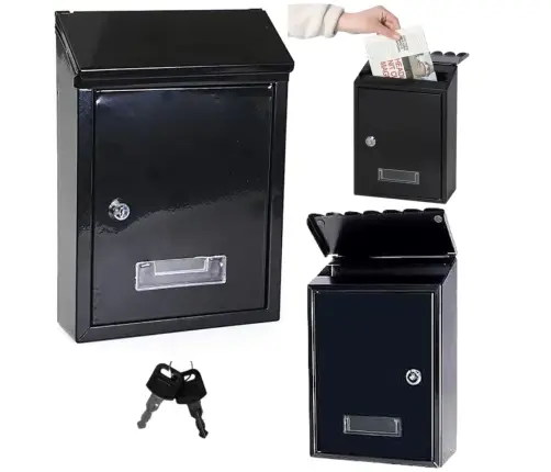 Mailbox for letters, galvanized steel, black, 26.5x18.5x6.5cm