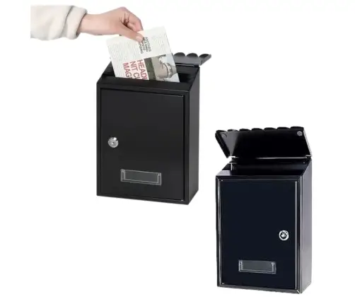 Mailbox for letters, galvanized steel, black, 26.5x18.5x6.5cm