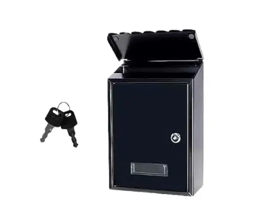 Mailbox for letters, galvanized steel, black, 26.5x18.5x6.5cm