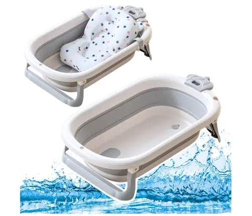 Baby Bathtub With Thermometer Foldable Mattress Stars Gray