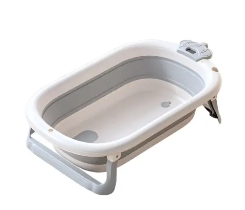 Baby Bathtub With Thermometer Foldable Mattress Stars Gray