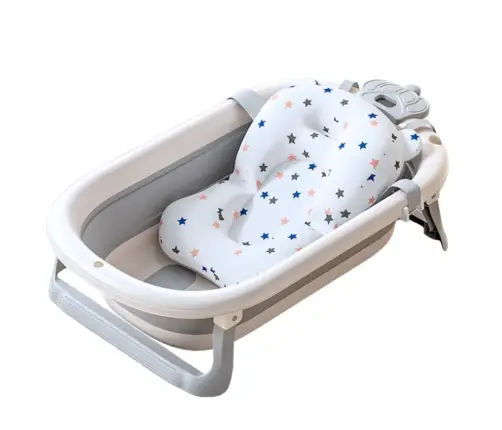Baby Bathtub With Thermometer Foldable Mattress Stars Gray