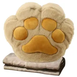 Plush Pillow with Hand Pocket and Blanket Warmer Beige 40cm