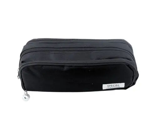 School Pencil Case Two Compartments Front Pocket Black 23x9 cm