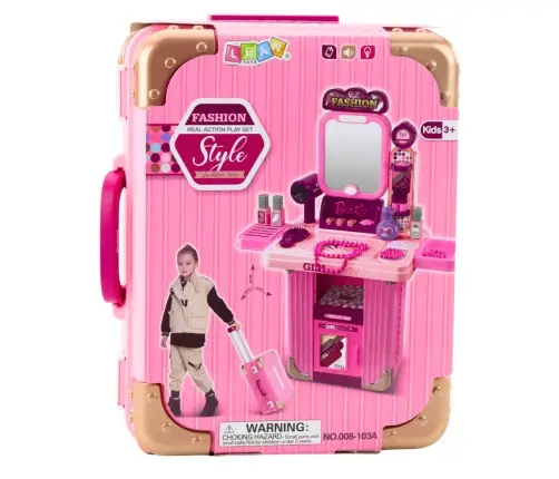 Dressing Table Makeup Set in a Suitcase Accessories 2 in 1 Pink