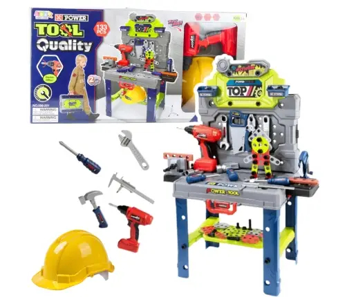 Handyman's Table 2-in-1 Suitcase Tool Set Screwdriver Helmet 133 pcs.