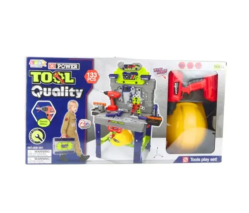 Handyman's Table 2-in-1 Suitcase Tool Set Screwdriver Helmet 133 pcs.