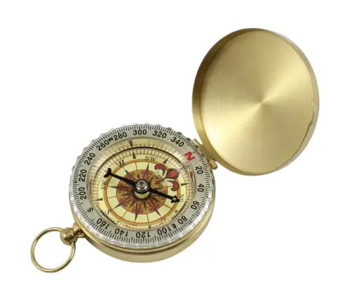 Brass Tourist Compass with Luminous Pointers Gold Brass Tourist Compass with Luminous Pointers Gold