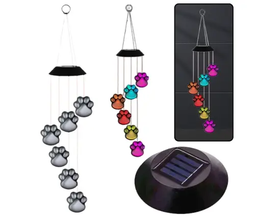 Solar Garden LED Lights Dog Paw Bells Colorful 70cm