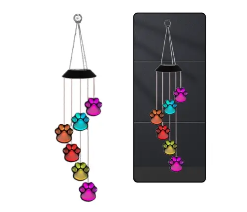 Solar Garden LED Lights Dog Paw Bells Colorful 70cm