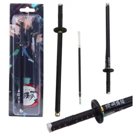 Katana Sword Anime Ballpoint Pen Metal Black Ink Replaceable Refill Black