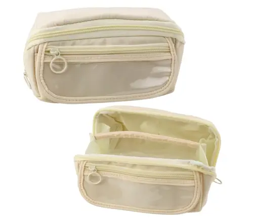 Pencil Case School Kit, Expandable, Roomy, Cream, Beige, 20x10cm