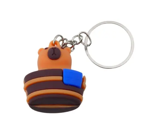 Capybara Keychain Pendant With Turtle Camera In Bathtub Circle Mix