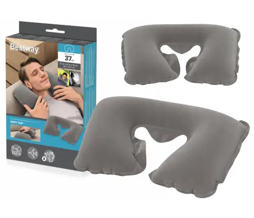 Inflatable Travel Pillow 46 x 28 cm Croissant Gray Bestway 67006