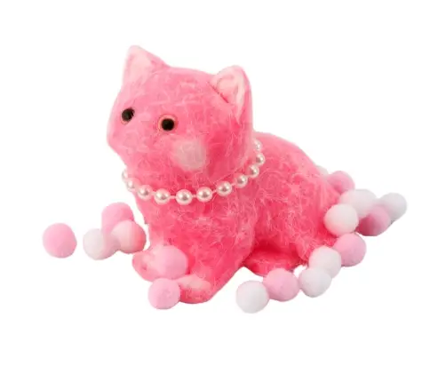 Sensory Squishy Soft Kitten with Pearls and Pompoms Pink 8cm