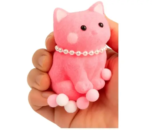Sensory Squishy Soft Kitten with Pearls and Pompoms Pink 8cm