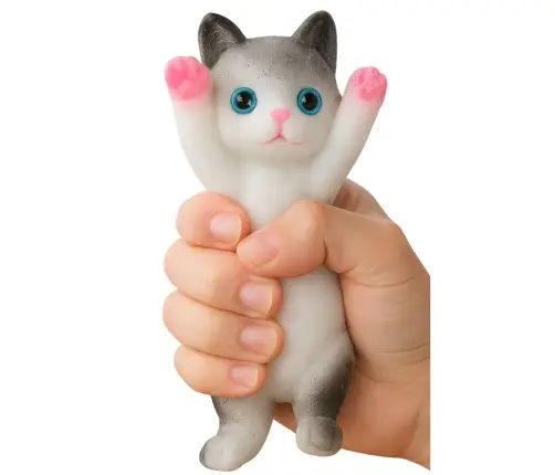 Sensory Squishy Soft Kitten Lying Fur White and Gray 13 x 6.5 cm