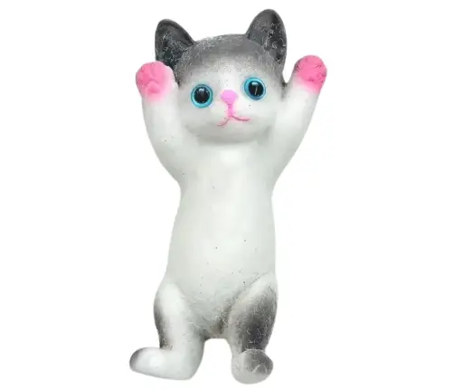 Sensory Squishy Soft Kitten Lying Fur White and Gray 13 x 6.5 cm