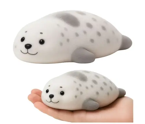 Silicone Seal with Fur, Soft for Kneading, Gray, 12 cm