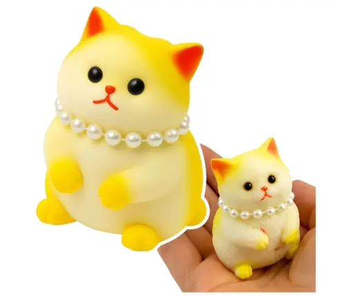 Sensory Squishy Soft Kitten with Pearls White and Yellow 7.5cm