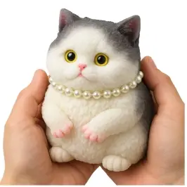 Sensory Squishy Soft Kitten with Pearls White and Gray 15cm