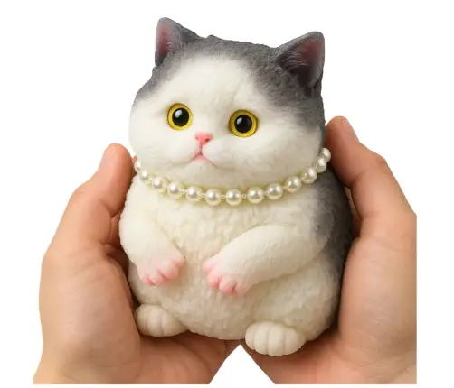 Sensory Squishy Soft Kitten with Pearls White and Gray 15cm