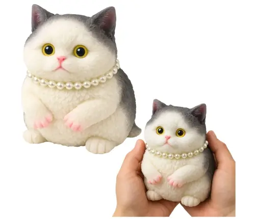 Sensory Squishy Soft Kitten with Pearls White and Gray 15cm