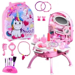 Beauty Set Dressing Table in a Suitcase 2 in 1 Accessories Unicorn Pink