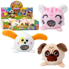 Plush Toy Squeezable Squishy with Water Balls Dog Cat 6 cm