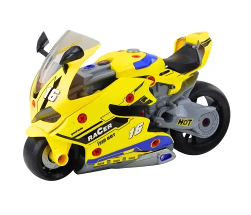 2-in-1 DIY Workshop Lights Sounds Smoke Motorcycle Yellow 43cm