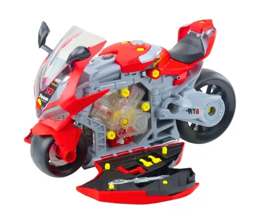 2-in-1 DIY Workshop Lights Sounds Smoke Motorcycle Red 43cm