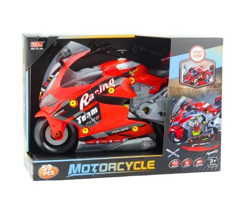 2-in-1 DIY Workshop Lights Sounds Smoke Motorcycle Red 43cm