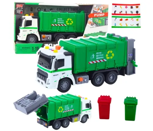 Garbage Truck Garbage Can Lights Sounds Green 1:16