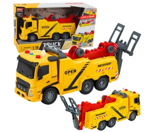 Car Tow Truck Roadside Assistance Hook Platform Lights Sounds 1:16