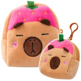 Plush Wallet with Keychain Capybara Strawberry Pink 9.5 x 8 cm