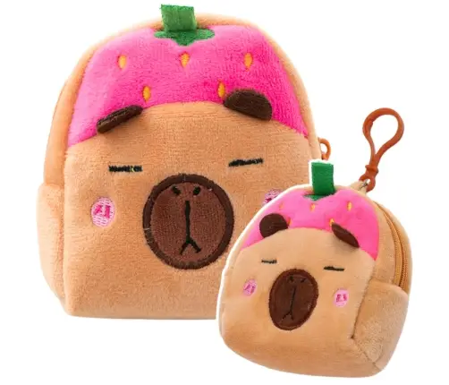 Plush Wallet with Keychain Capybara Strawberry Pink 9.5 x 8 cm