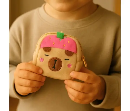 Plush Wallet with Keychain Capybara Strawberry Pink 9.5 x 8 cm