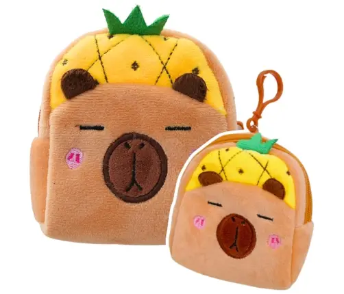 Plush Wallet with Keychain Capybara Pineapple Yellow 9.5 x 8 cm