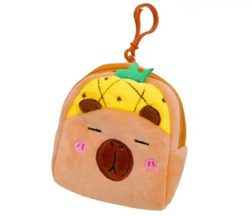 Plush Wallet with Keychain Capybara Pineapple Yellow 9.5 x 8 cm