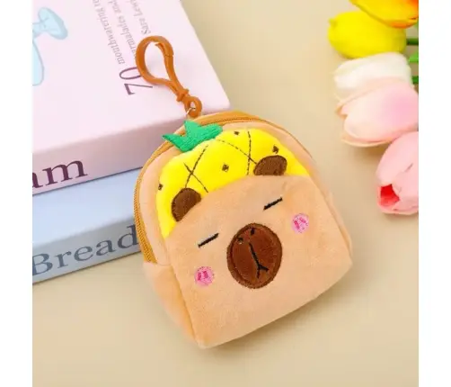 Plush Wallet with Keychain Capybara Pineapple Yellow 9.5 x 8 cm