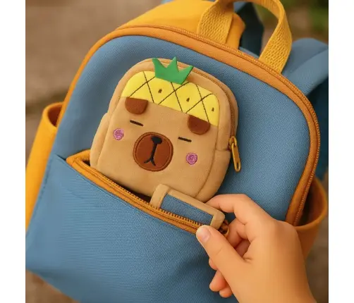 Plush Wallet with Keychain Capybara Pineapple Yellow 9.5 x 8 cm