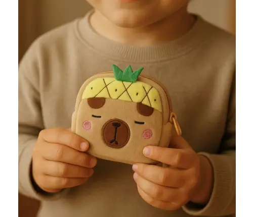 Plush Wallet with Keychain Capybara Pineapple Yellow 9.5 x 8 cm