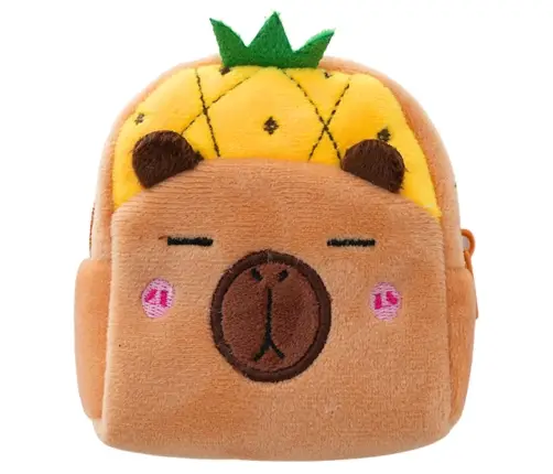 Plush Wallet with Keychain Capybara Pineapple Yellow 9.5 x 8 cm