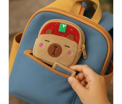 Plush Wallet with Keychain Capybara Strawberry Red 9.5 x 8 cm