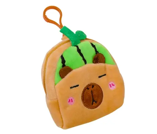 Plush Wallet with Keychain Capybara Watermelon Green 9.5 x 8 cm