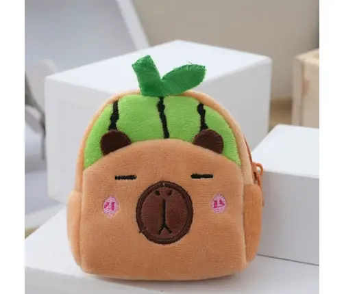 Plush Wallet with Keychain Capybara Watermelon Green 9.5 x 8 cm