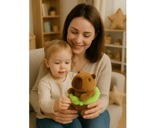 Plush Capybara Green Lifebuoy with Frog Brown 20cm