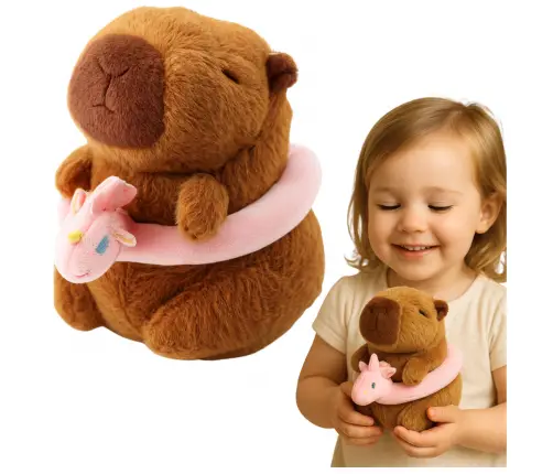 Plush Capybara Pink Lifebuoy with Unicorn Brown 20cm