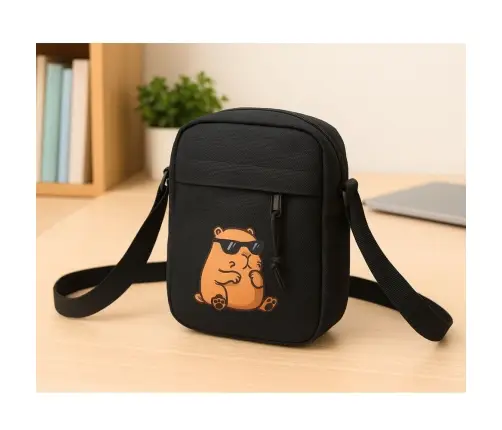 Capybara Shoulder Bag Adjustable Strap Black 19.5 x 14 cm