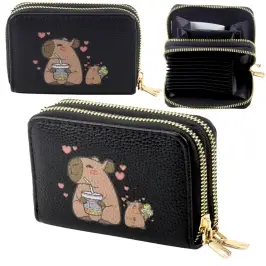 Two-compartment wallet with card compartments Kapybara Black 12.5 x 8.5cm